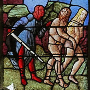 Window depicting the Expulsion of Adam and Eve from Eden (stained glass)