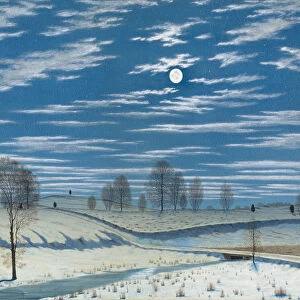 Winter Scene in Moonlight, 1869 (w / c and gouache on white wove paper)