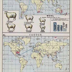 The worlds sources of supply, wool, cotton (colour litho)