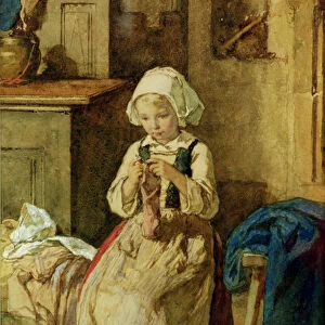 Young girl sewing