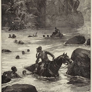 The Zulu War, Retreat of Fugitives from Isanhlwana across the Buffalo River (engraving)