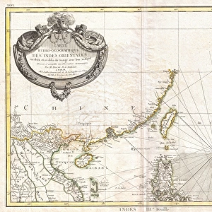 1771, Bonne Map of Tonkin, Vietnam China, Formosa, Taiwan and Luzon, Philippines