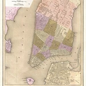 1839, Bradford Map of New York City, New York, topography, cartography, geography