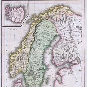 1840, Lizars Map of Scandinavia, Norway, Sweden, Finland, Denmark, Iceland, topography