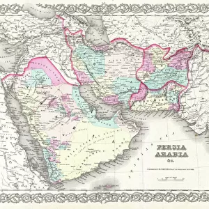 1855, Colton Map of Persia, Afghanistan, and Arabia, topography, cartography, geography