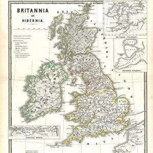 1865, Spruner Map of the British Isles, England, Scotland, Ireland, topography, cartography