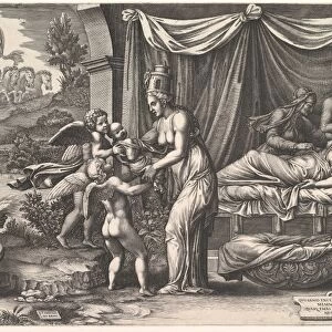 Allegory Birth 1558 Engraving sheet 10 13 / 16 x 16 5 / 16
