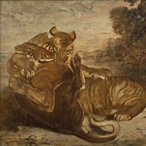 Antoine-Louis Barye Two Tigers Play Tigers painting