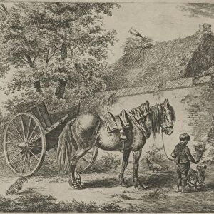 Boy with horse and dog, print maker: Christiaan Wilhelmus Moorrees, 1811 - 1867