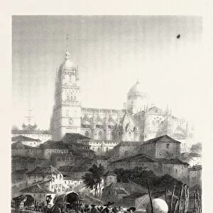 The bridge of Salamanca, Spain, 19th century engraving