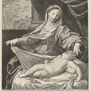 Drawings Prints, Print, Virgin, holding, cloth, sleeping, infant, Christ, Reni, Artist