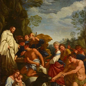 hl. Benedict receives food shepherds oil canvas
