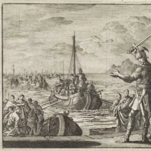 Josephus orders Klitus to cut off his left hand, print maker: Jan Luyken, Pieter Mortier