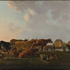 Landscape Cattle ca 1800 Oil wood 31 1 / 2 x 42 1 / 4