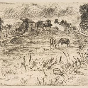 Landscape Horse Horses 1859 Etching drypoint