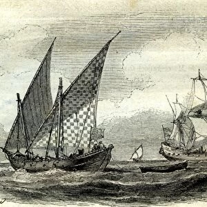 mediterranean, ships, 17th century, uk, vintage, old print, 19th century, victorian
