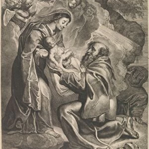 Saint Francis receives Christ child Marys arms