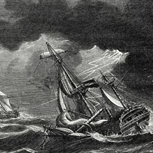 The ship of Captain Cook is spared thanks to his lightning rod, while a Dutch ship