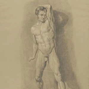Standing male nude front 1842 paper chalk