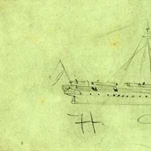 Steamship Ft. Donelson, ca. 1864, drawing on blue-gray paper pencil, 7. x 17. 5 cm