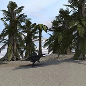 Spinosaurus walking in a desert environment