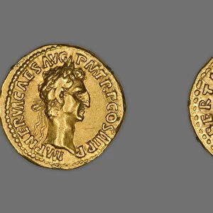 Aureus (Coin) Portraying Emperor Nerva, 97 CE, issued by Nerva. Creator: Unknown
