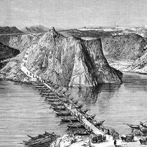 Bridge of boats over the Indus at Khushalgarh, Pakistan, 1895