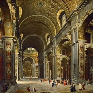 Cardinal Melchior de Polignac Visiting the Basilica of Saint Peter in Rome. Artist: Panini, Giovanni Paolo (1691-1765)