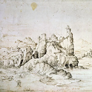A Castle on a Rock in Mountainscape, 1540. Artist: Gherardo Cibo