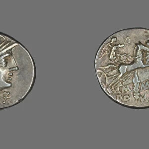 Denarius (Coin) Depicting the Goddess Roma, 134 BCE. Creator: Unknown
