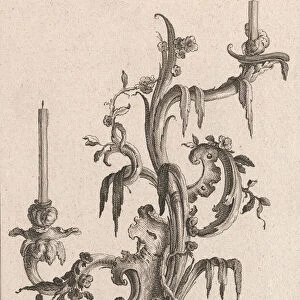 Design for a Two-Armed Candelabra with Rocaille Ornaments and Flowers, Plat