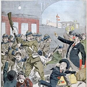 Excesses of British soldiers in a railway station, 1902