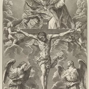 The Holy Trinity; Christ on the cross flanked by two angels