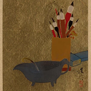 Kettle and Box with Paint Brushes, 1882. Creator: Shibata Zeshin