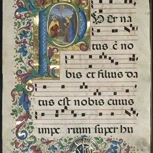 Leaf from a Gradual: Initial P with the Nativity, c. 1500. Creator: Attavante degli Attavanti