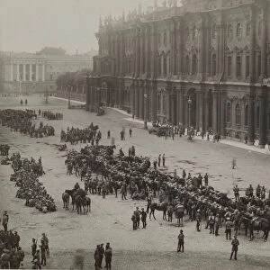 Regiments summoned back from the war front by the Provisional Government on Palace Square, before th