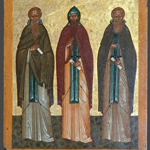Saints Chariton the Confessor, Barlaam of Khutyn and Sergius of Radonezh, 15th century. Artist: Russian icon