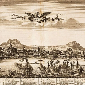 Seabattle during the siege of Candia (From: Schauplatz des Krieges), 1675. Creator: Anonymous