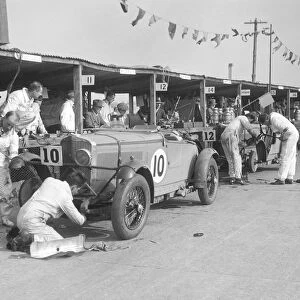 Two Talbot 105s in the pits at the JCC Double Twelve race, Brooklands, 8 / 9 May 1931