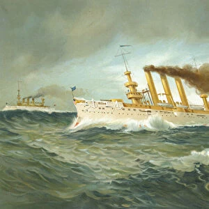 Artists impression of USS Brooklyn, a United States Navy armoured cruiser, launched 1895 and decommissioned 1920. She was the United States Navy flagship during the Spanish-American War. After an illustration published in 1898