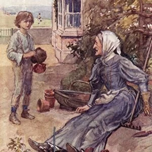 David And His Great Aunt. Frontispiece By William Rainey From The Book David Copperfield By Charles Dickens