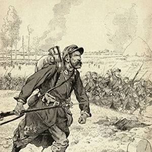 French Soldier Advances During The First Battle Of The Marne, France, 1914, During World War One