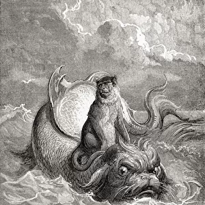 The Monkey And The Dolphin After A Work By Gustave Dore For A La Fontaine Fable. From Life And Reminiscences Of Gustave Dore, Published 1885