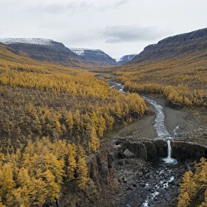 River with waterfall in taiga, Putorana Plateau, Siberia, Russia