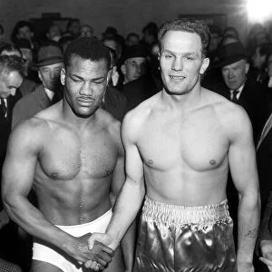 Joe Bygraves British Heavyweight champion with Henry cooper Weigh In at Earls Court
