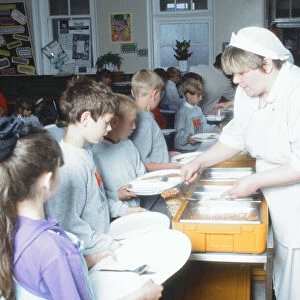 School Dinners at North Reddish Junior School, Stockport, Circa 1994