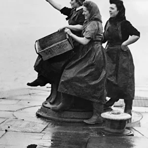 Scottish fisher girls seen here on the quay at Hull fish dock
