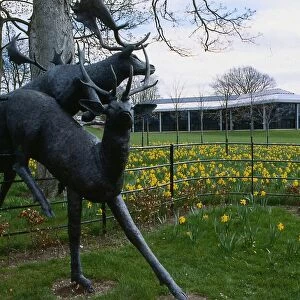 Technology Park Dundee June 1990 sculpture of leaping deer at entrance to park