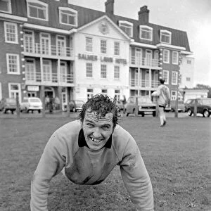 Terry Paine of Hereford United in the pouring rain at the Balmer Lawn Hotel in the New