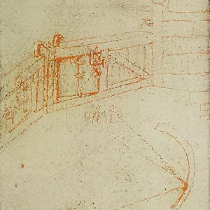 Design for a wood structure, drawing from the Codex Forster III, c.57v, by Leonardo da Vinci, housed in the Victoria and Albert Museum, London